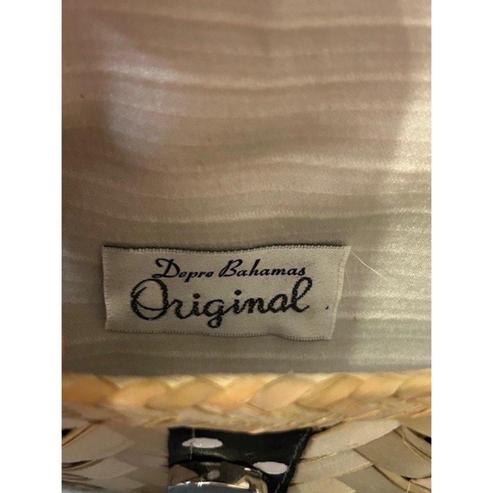 Vintage Depre Bahamas Straw Woven Clutch Black Polka Dot Bow Envelope Style - Picture 3 of 14